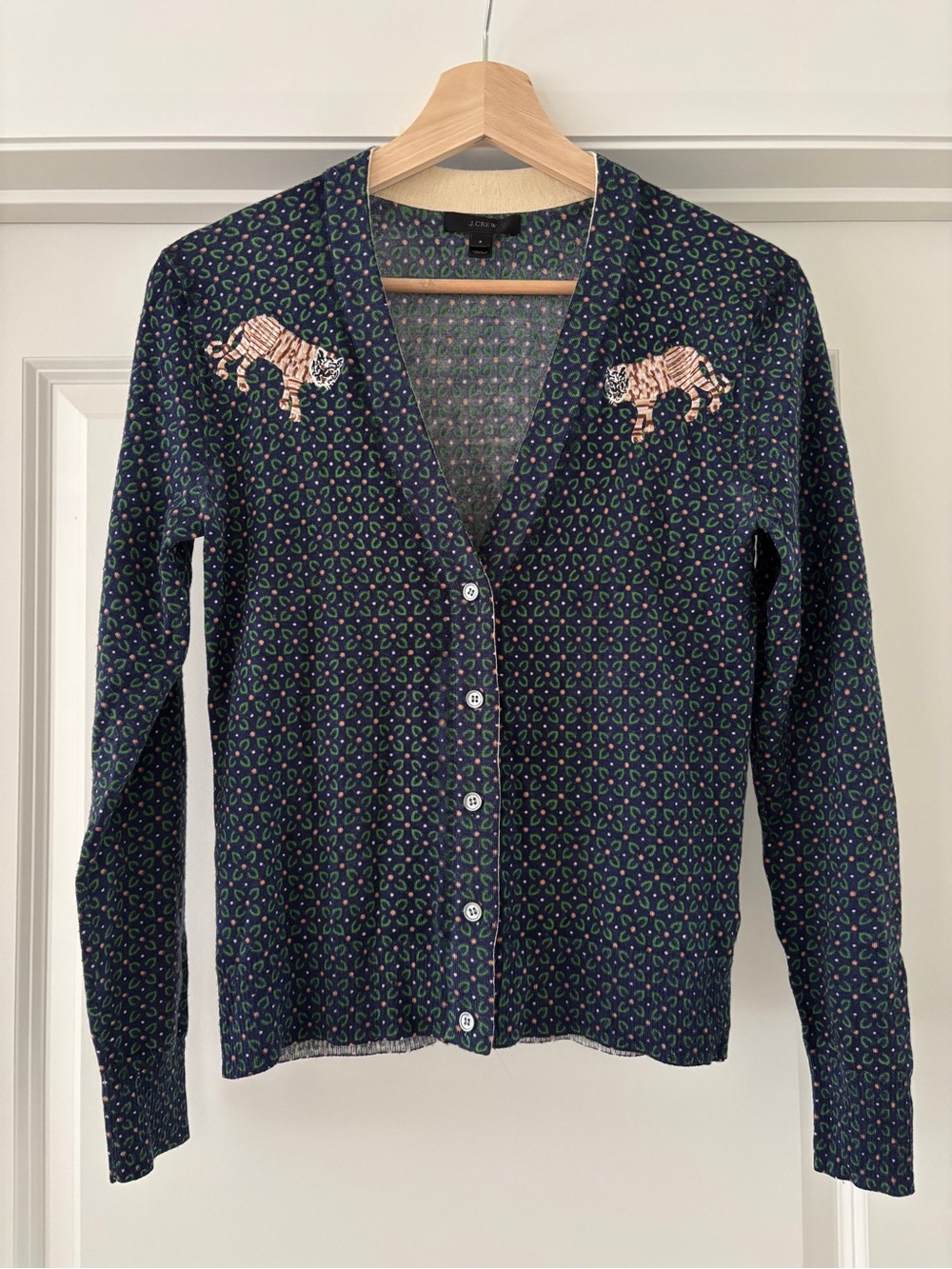 J Crew men-sy cardigan sweater with tiger patch